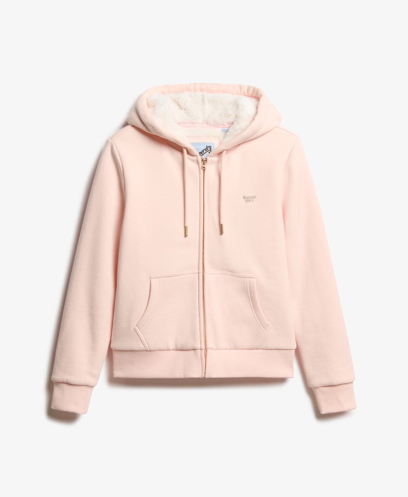 essential borg gevoerde hoodie met rits in roze klei