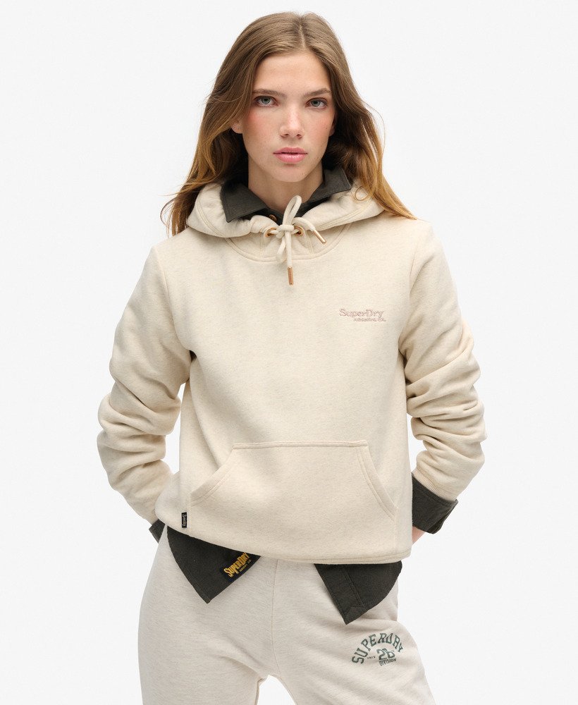 essential logo hoodie in light oat marl