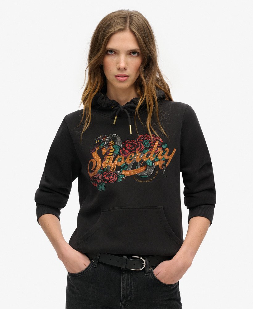 hoodie met tattoo-tekstprint in zwart