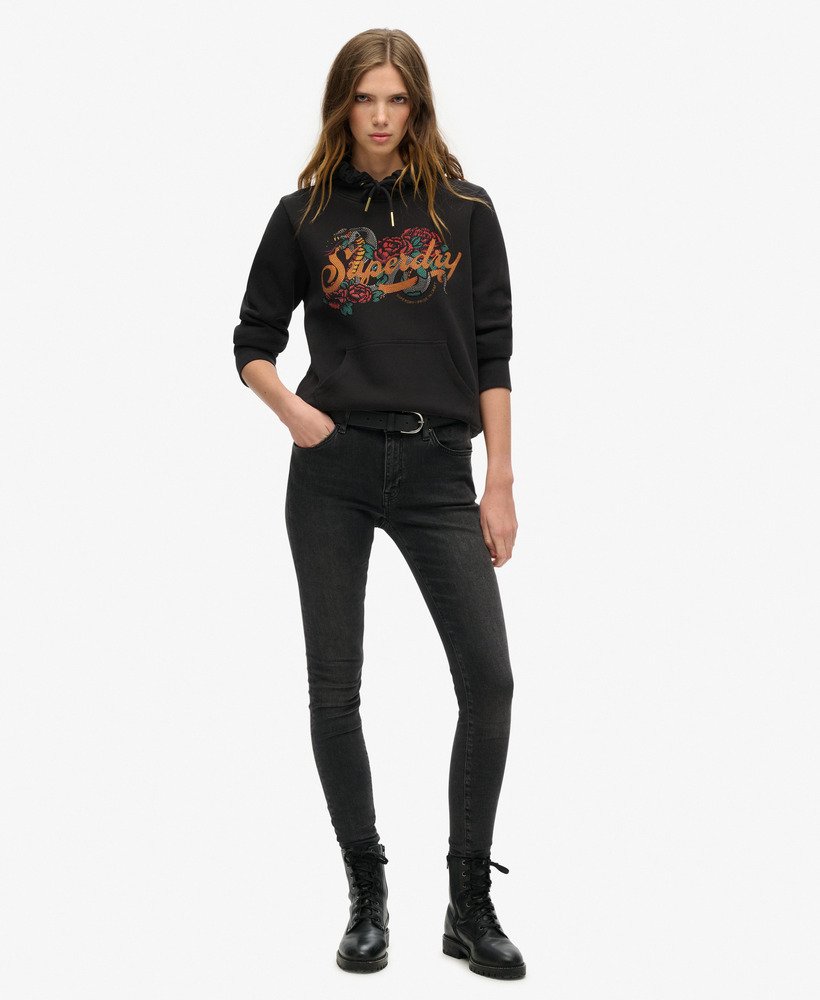 hoodie met tattoo-tekstprint in zwart