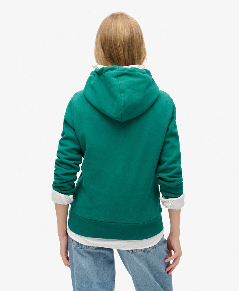 neonkleurige hoodie met geborduurde graphic in stormgroen
