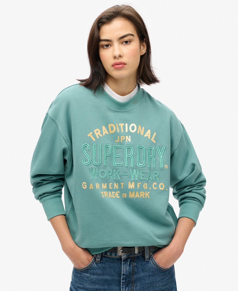 luxe metallic losvallend sweatshirt in olieblauwgroen