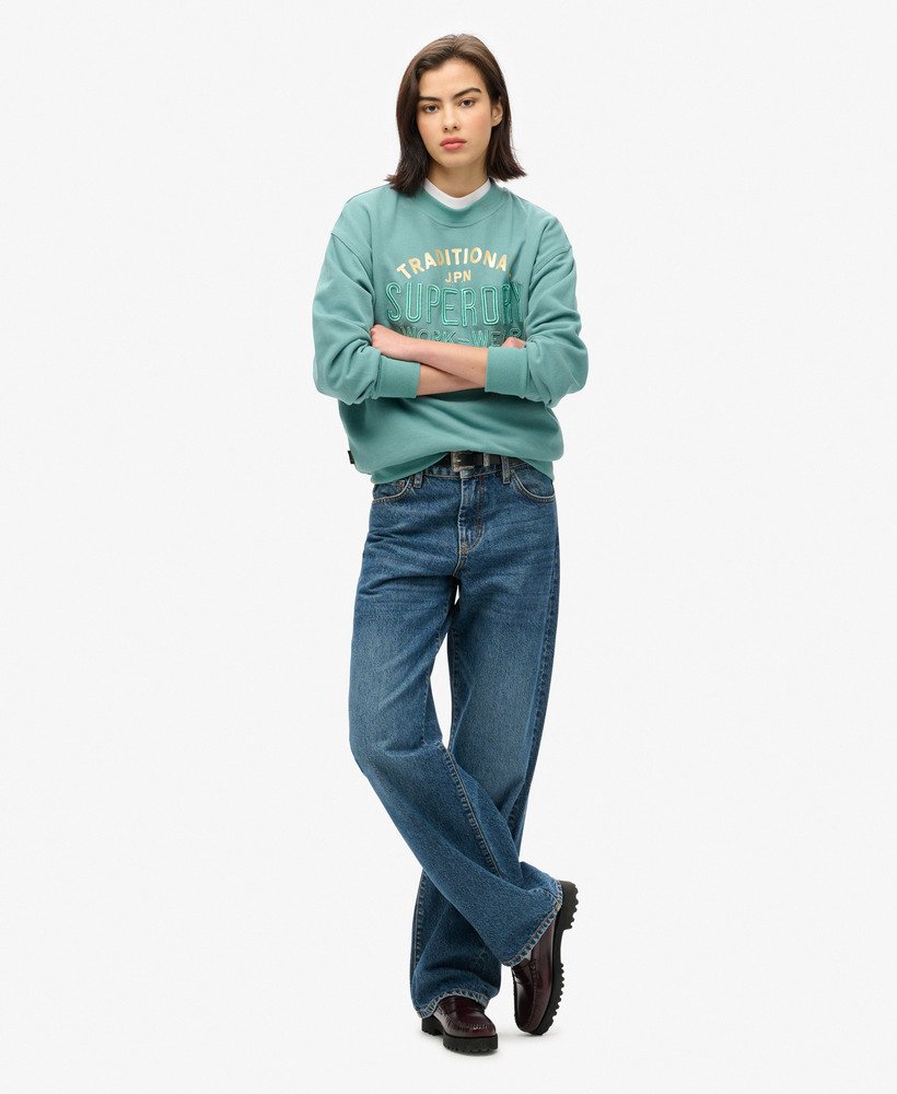luxe metallic losvallend sweatshirt in olieblauwgroen