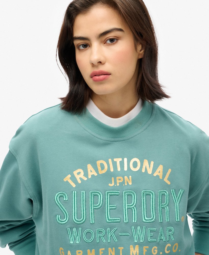 luxe metallic losvallend sweatshirt in olieblauwgroen