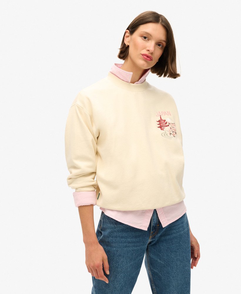 suika geborduurd losvallend sweatshirt in rijstwit