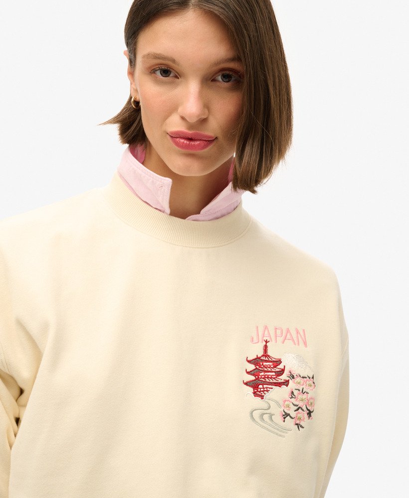suika geborduurd losvallend sweatshirt in rijstwit
