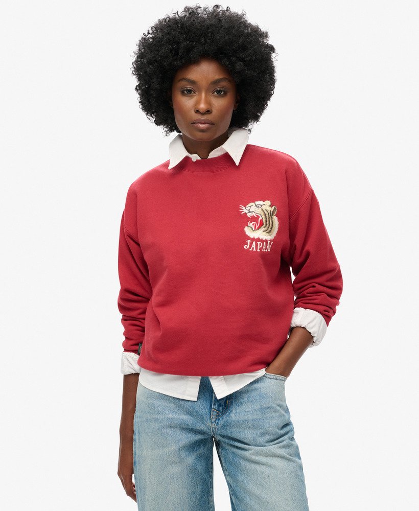 suika geborduurd losvallend sweatshirt in rode dahlia