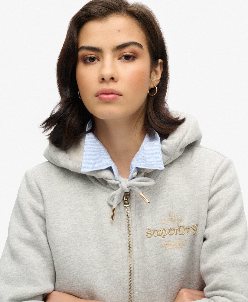 luxe metallic logo zip hoodie in pumice stone beige marl