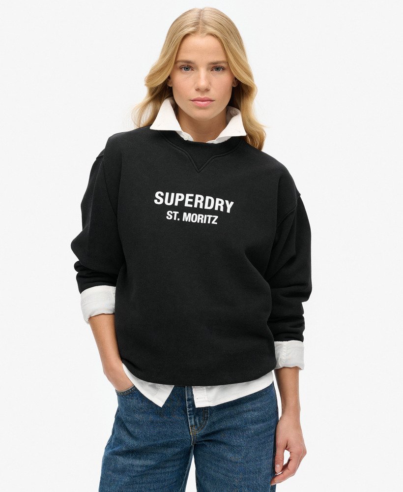 sport luxe loose crew sweatshirt in zwart