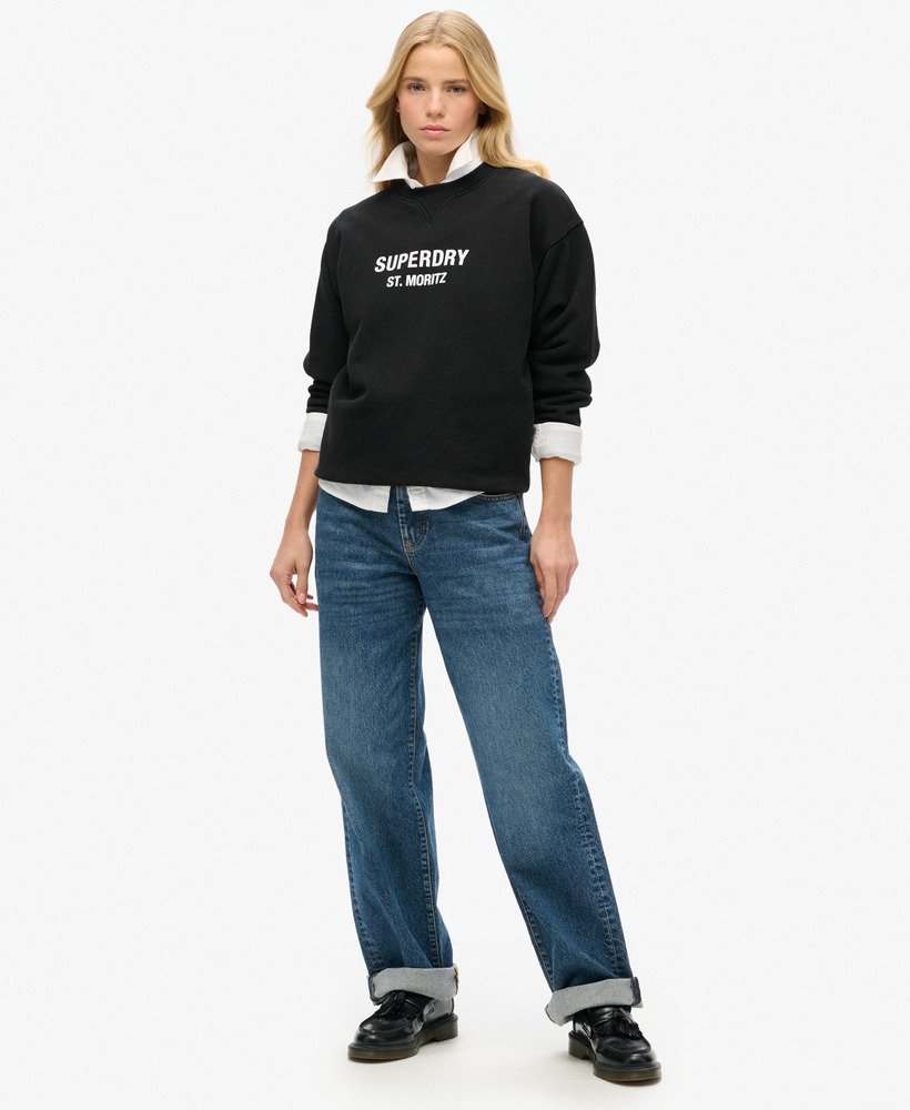 sport luxe loose crew sweatshirt in zwart