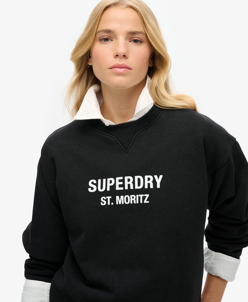 sport luxe loose crew sweatshirt in zwart