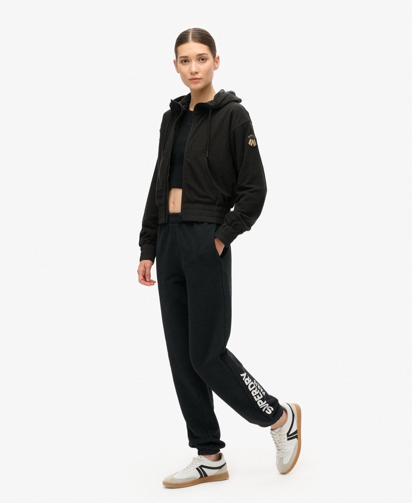 sport tech grid fleece ziphood in zwart