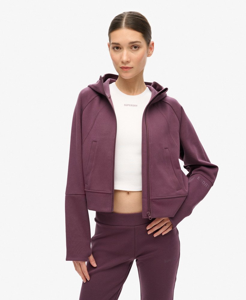 sport tech relaxed zip hoodie in smoky aubergine purple