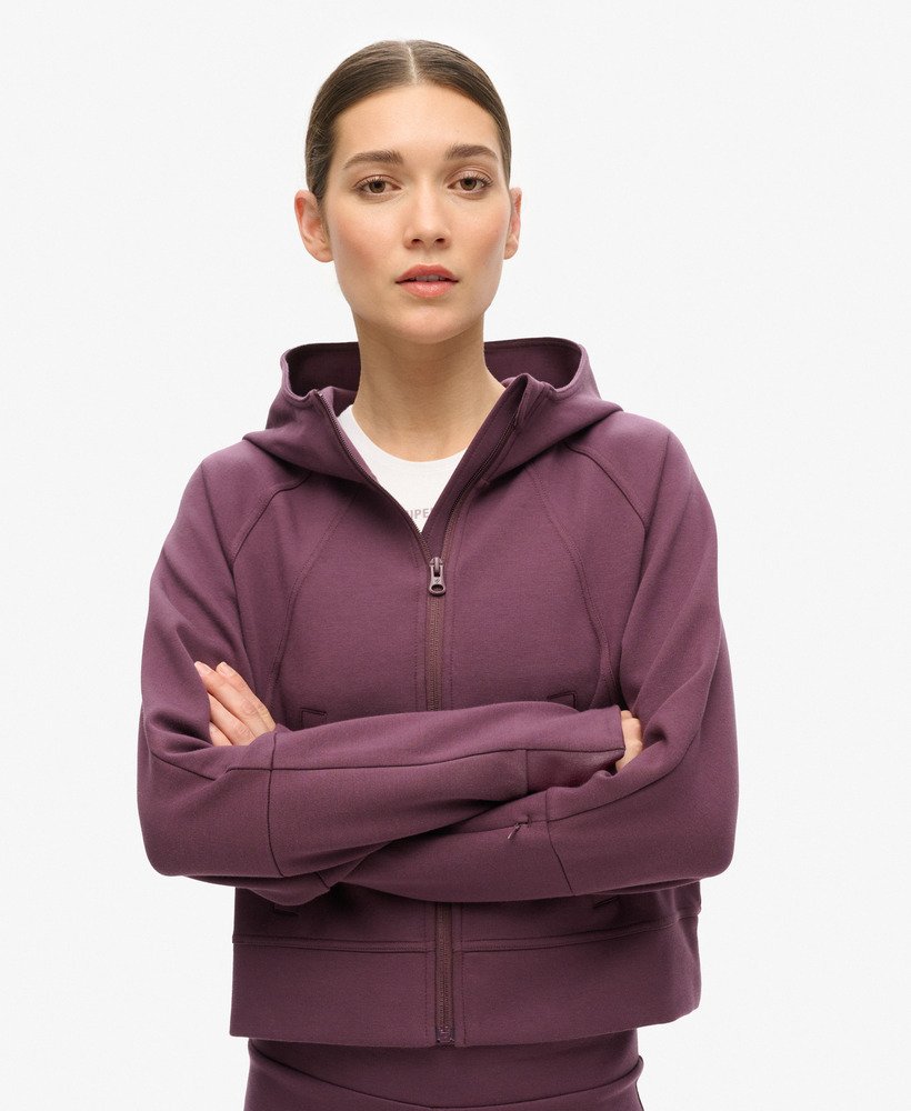 sport tech relaxed zip hoodie in smoky aubergine purple