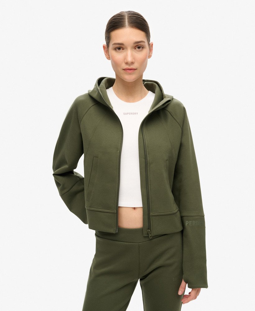 sport tech relaxed zip hoodie in army khaki