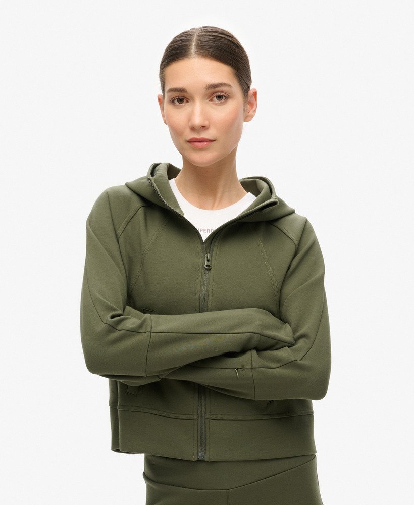 sport tech relaxed zip hoodie in army khaki