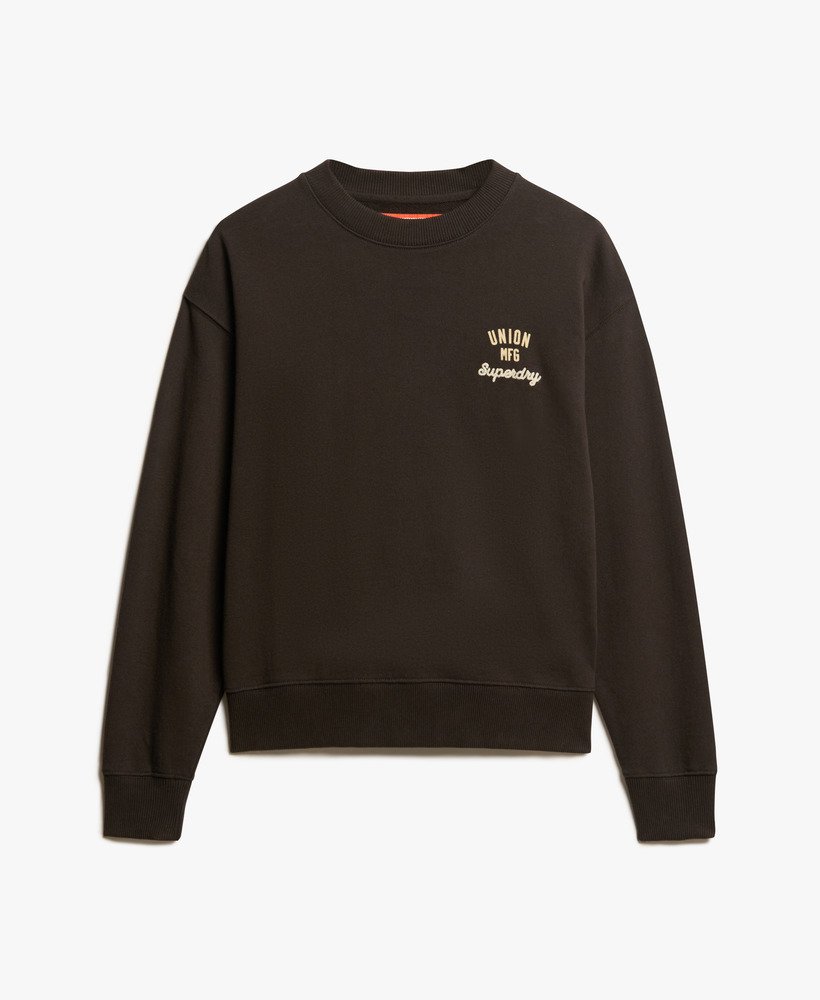 werktrui met geborduurde details en losse ronde hals in bison black