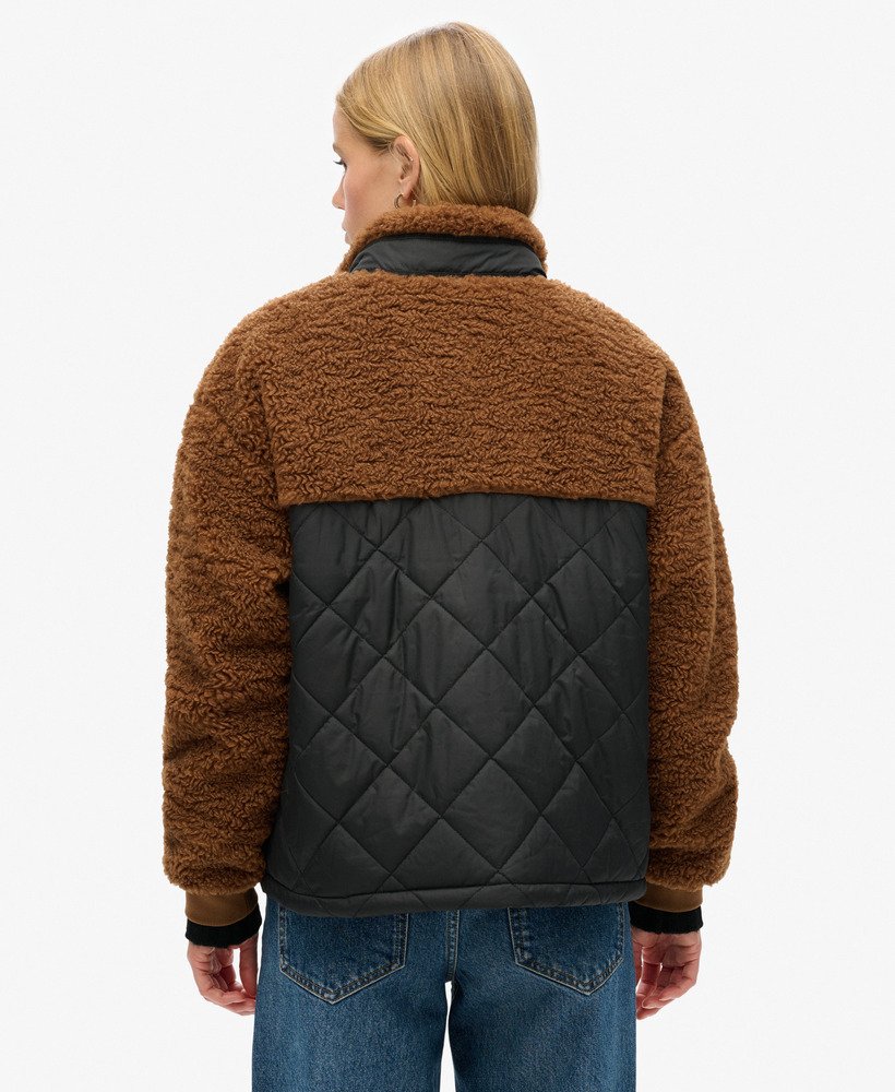 werkjas van fleece in hybride uitvoering in de kleur bizonbruin.