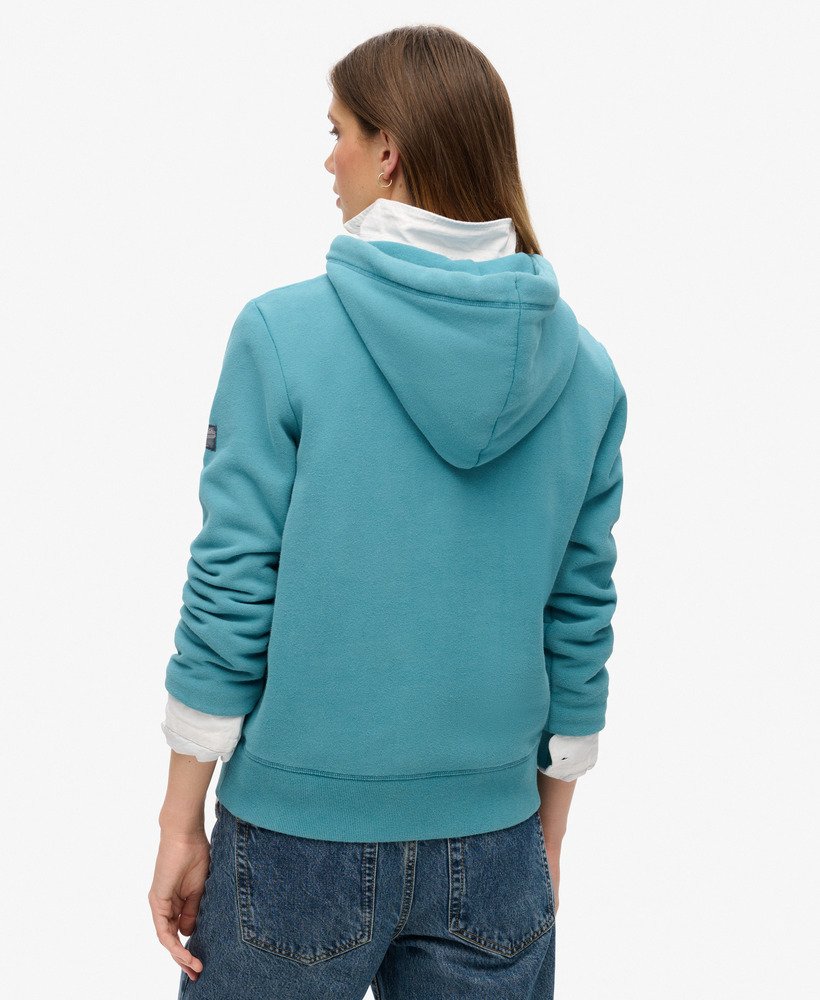 klassieke velours hoodie met grafische print in stormblauw.
