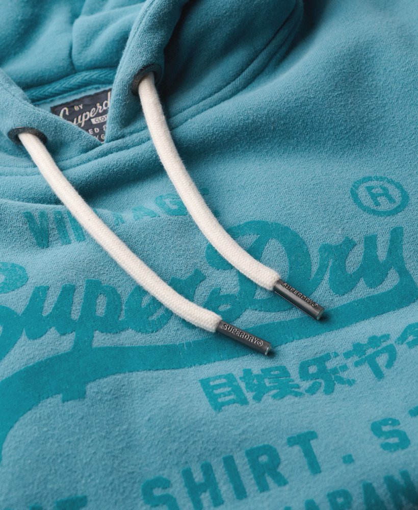 klassieke velours hoodie met grafische print in stormblauw.