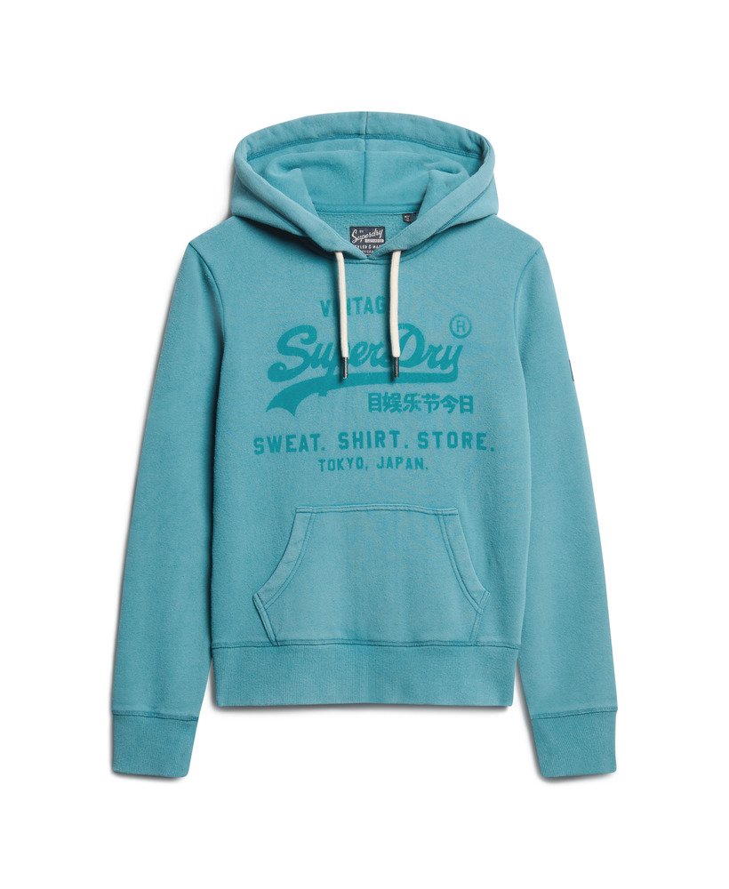 klassieke velours hoodie met grafische print in stormblauw.