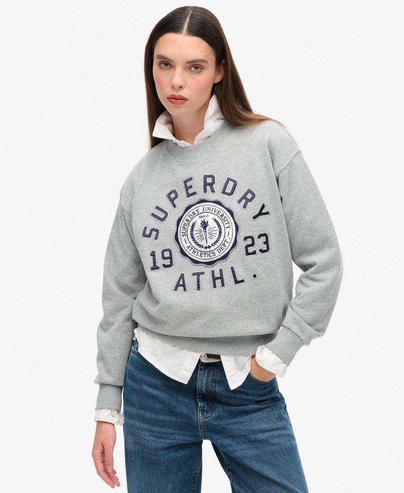 college script loose sweatshirt in ash grey marl