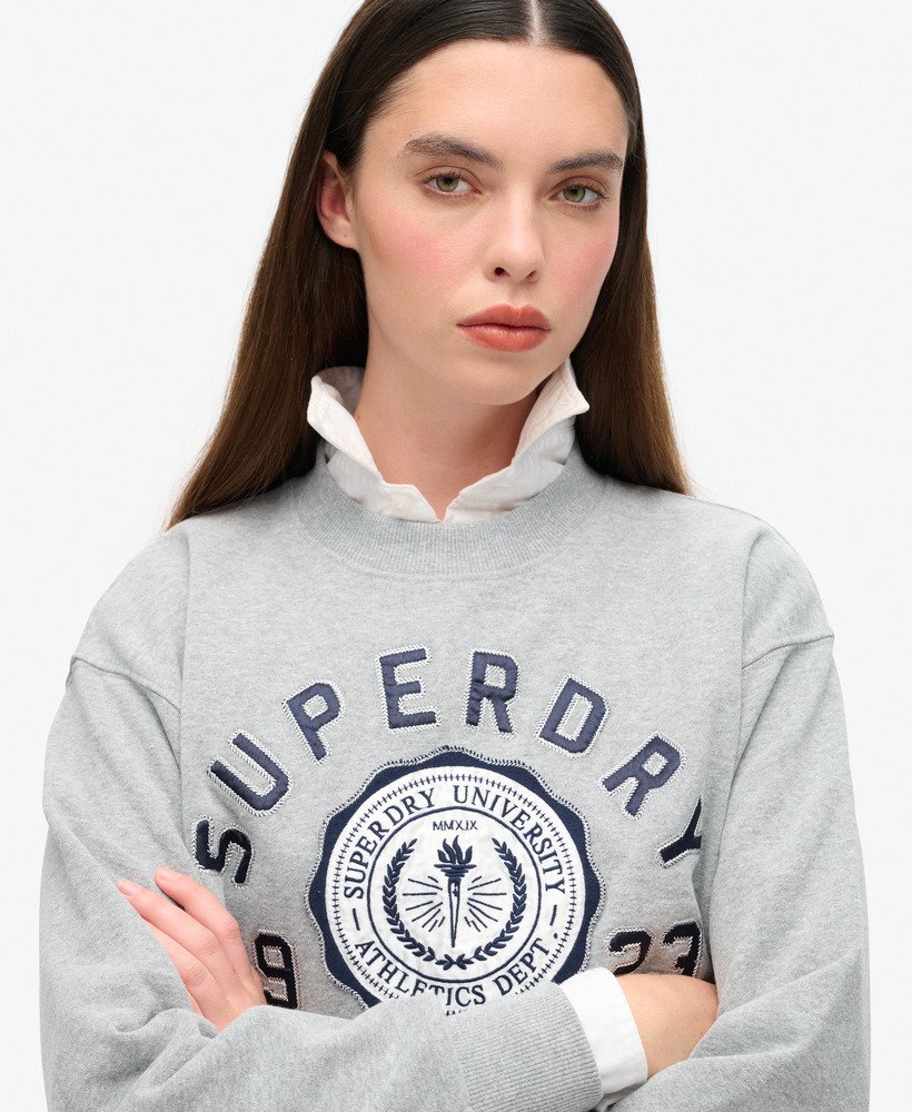 college script loose sweatshirt in ash grey marl