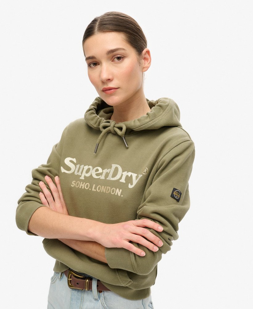 metallic venue hoodie in stoffig olijfgroen