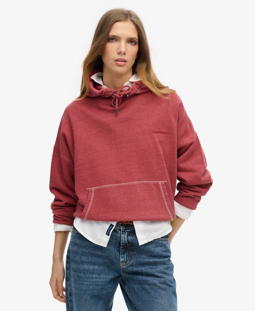 essential logo overdyed hoodie in rich port