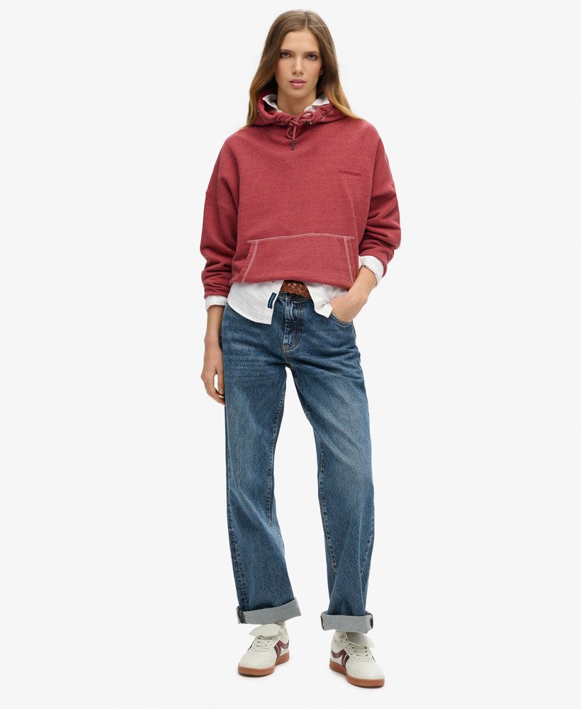 essential logo overdyed hoodie in rich port