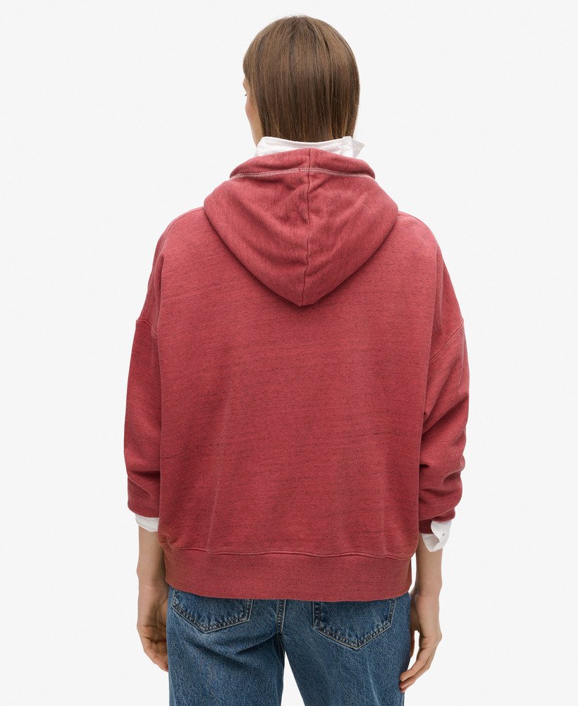 essential logo overdyed hoodie in rich port