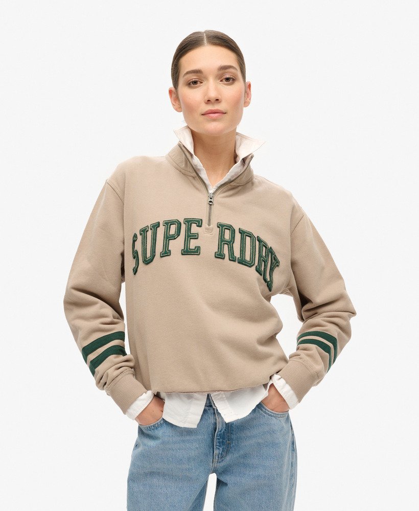 athletic essentials applique half zip sweatshirt in cobblestone grey