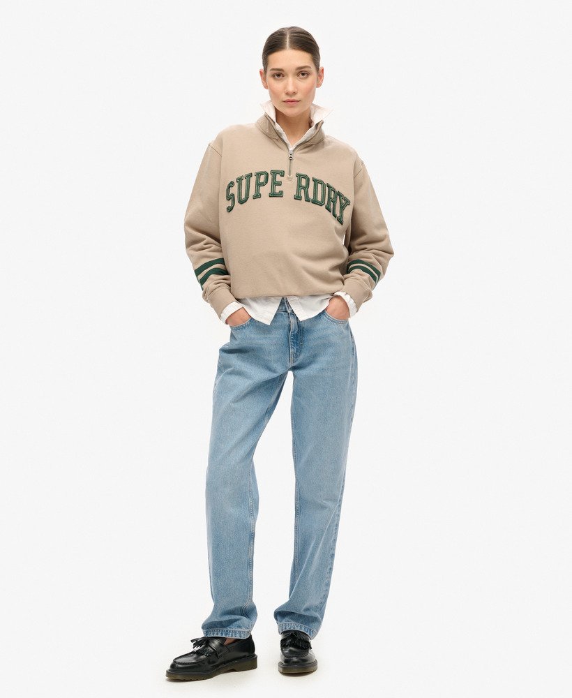 athletic essentials applique half zip sweatshirt in cobblestone grey