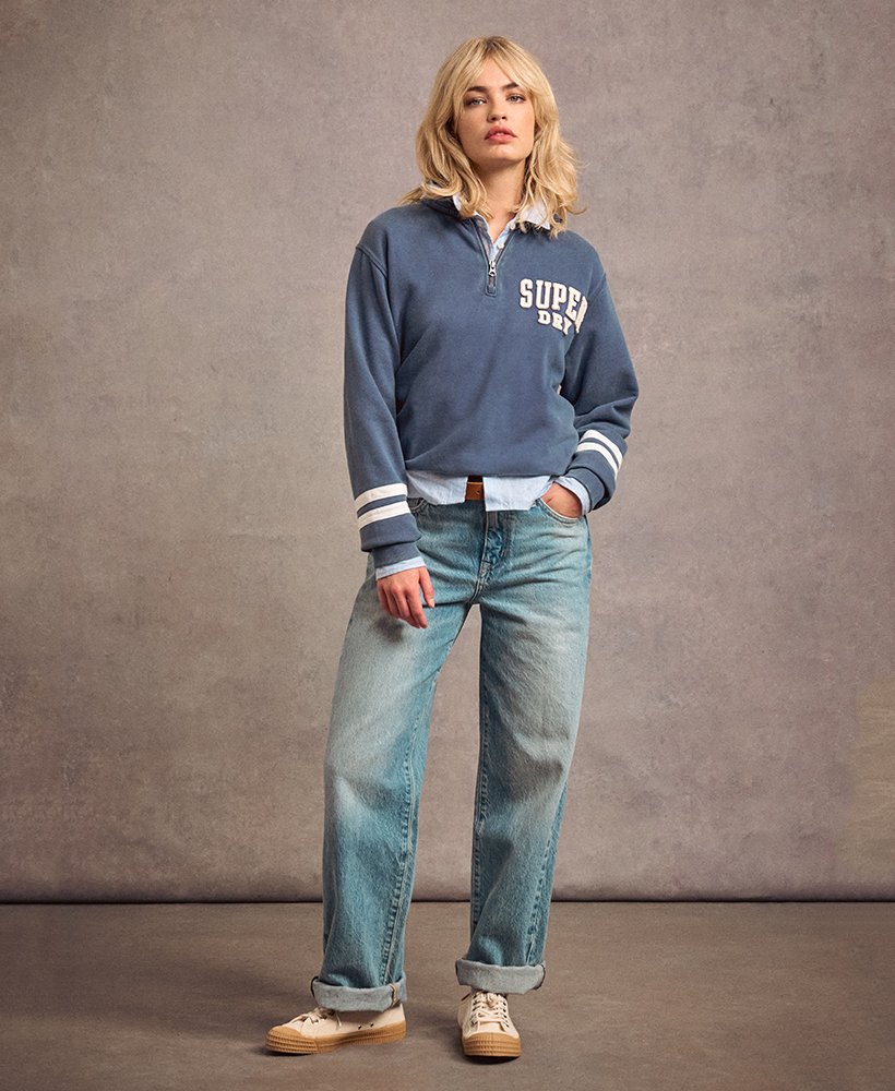 athletic essentials applique half zip sweatshirt in mariner navy