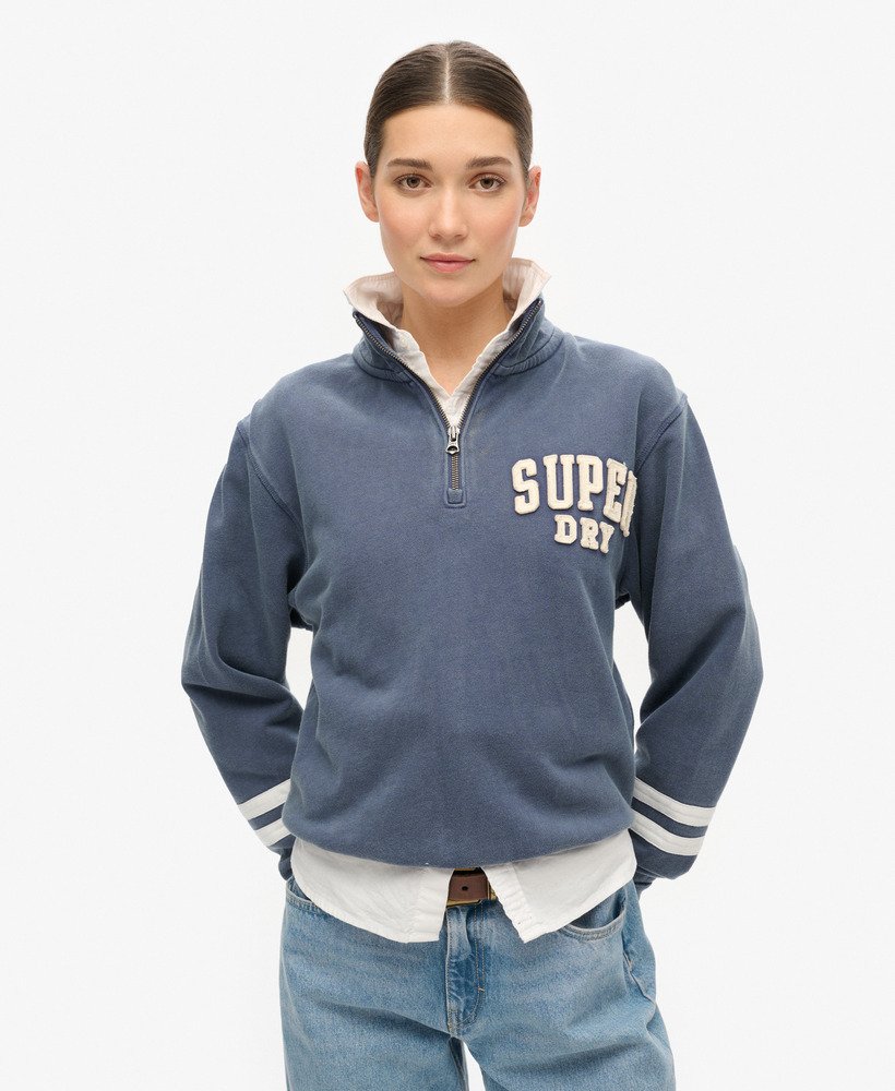 athletic essentials applique half zip sweatshirt in mariner navy