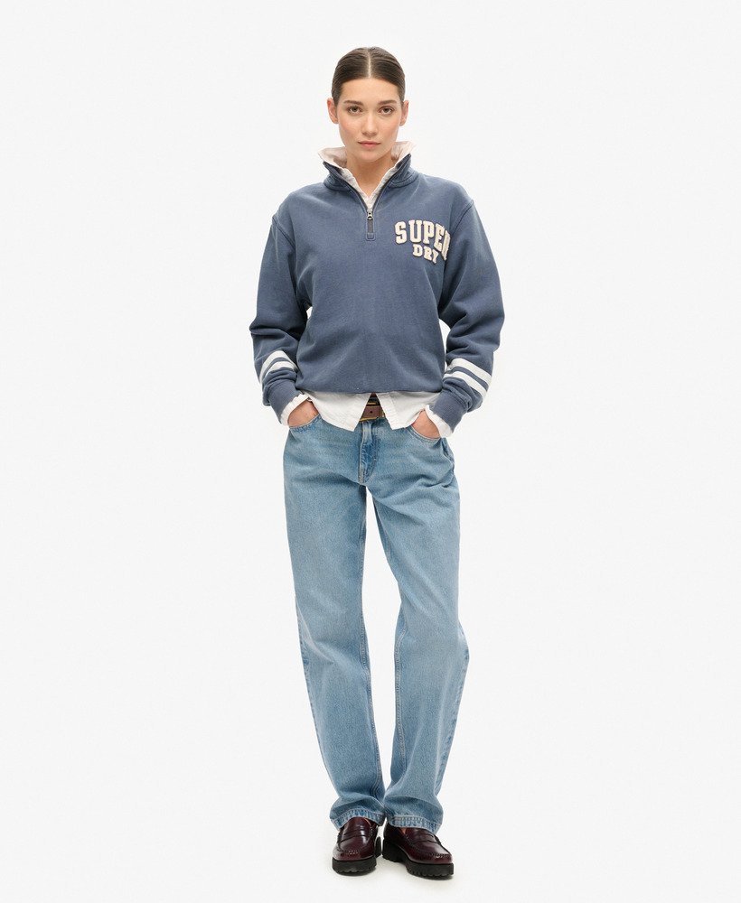 athletic essentials applique half zip sweatshirt in mariner navy
