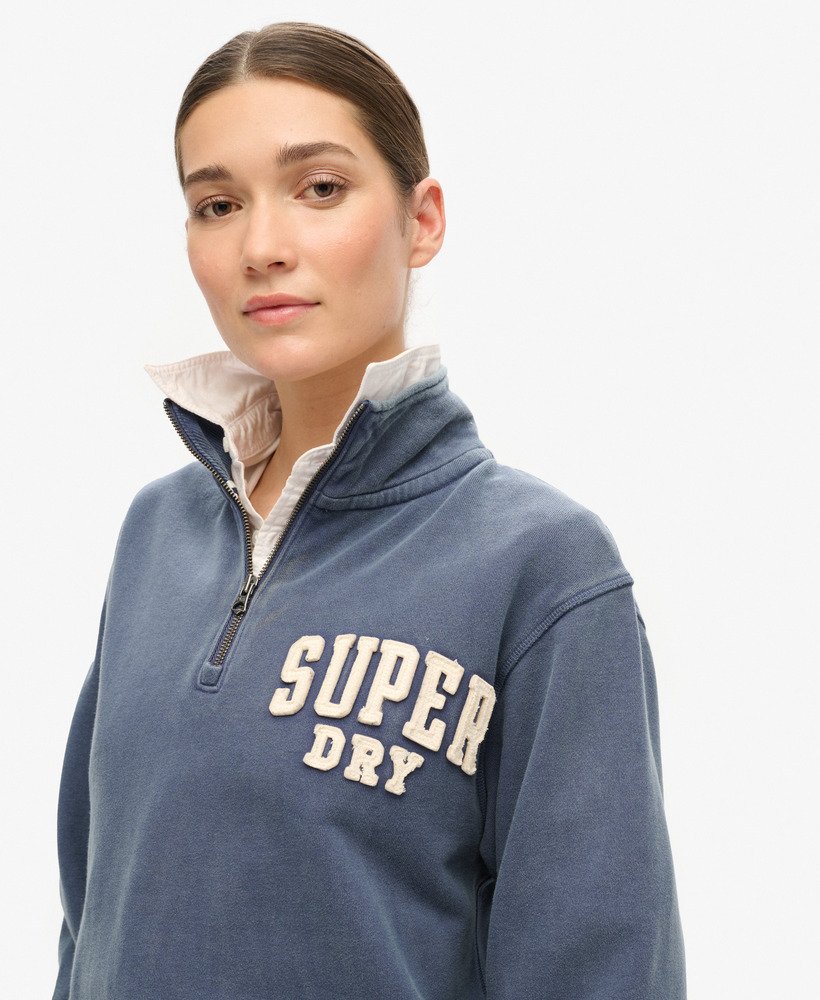 athletic essentials applique half zip sweatshirt in mariner navy