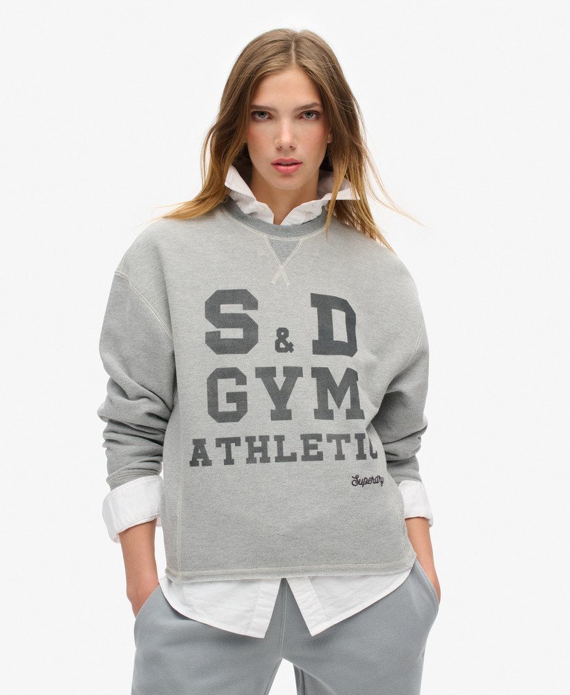 athletic essentials loose crop crew sweatshirt in grey marl