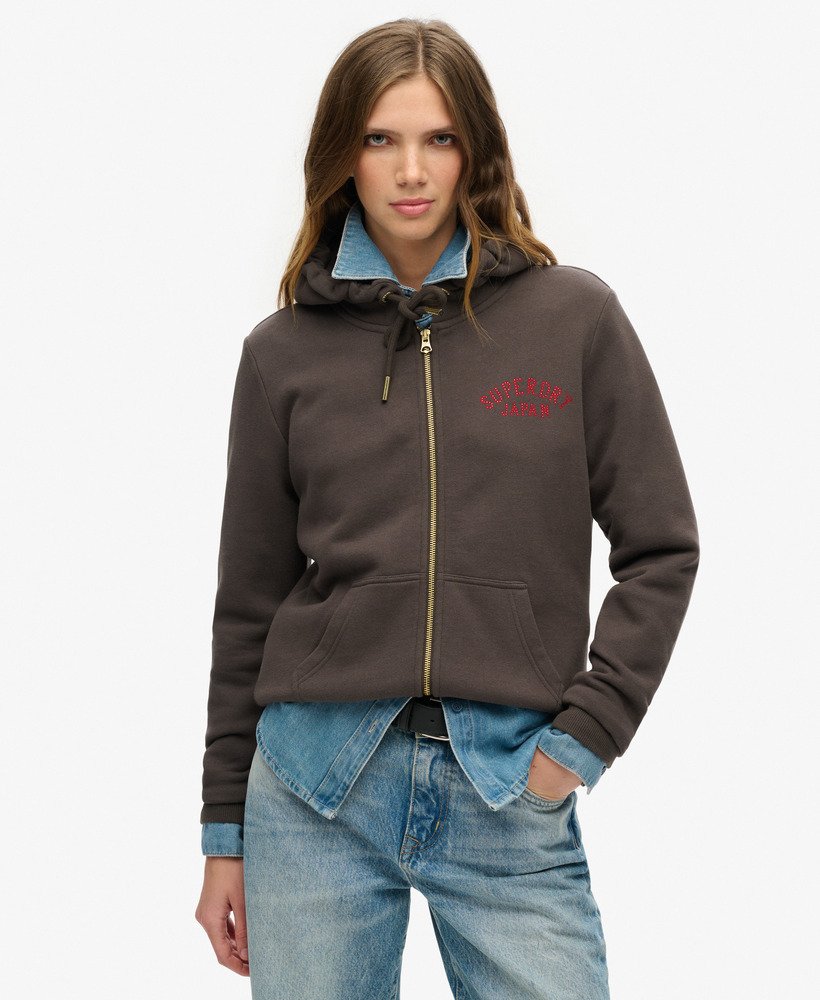 tattoo rhinestone zip hoodie in vintage black