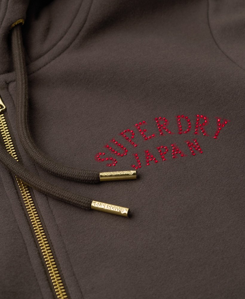 tattoo rhinestone zip hoodie in vintage black
