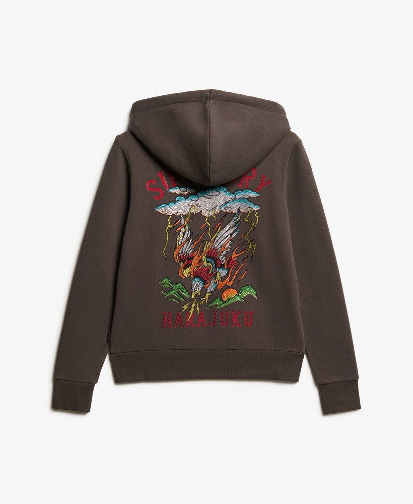 tattoo rhinestone zip hoodie in vintage black