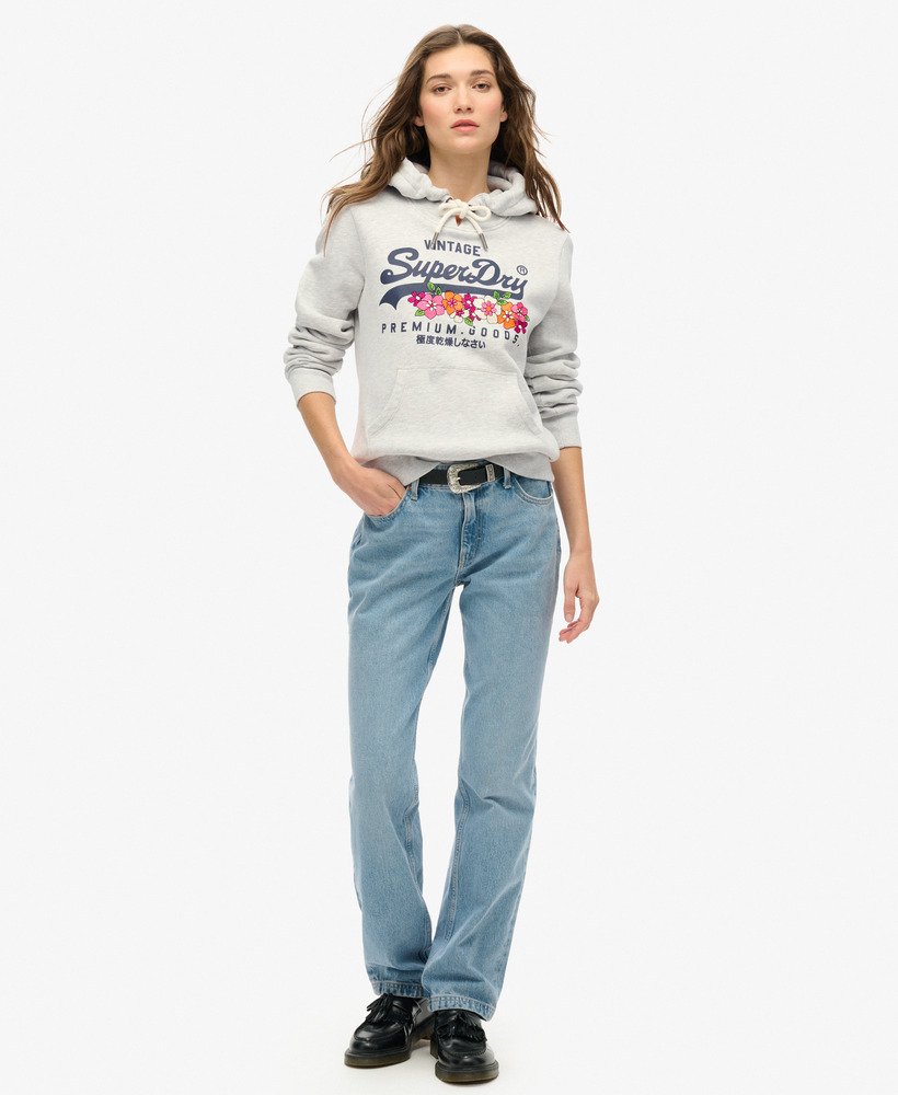 vintage logo premium floral hoodie in glacier grey marl
