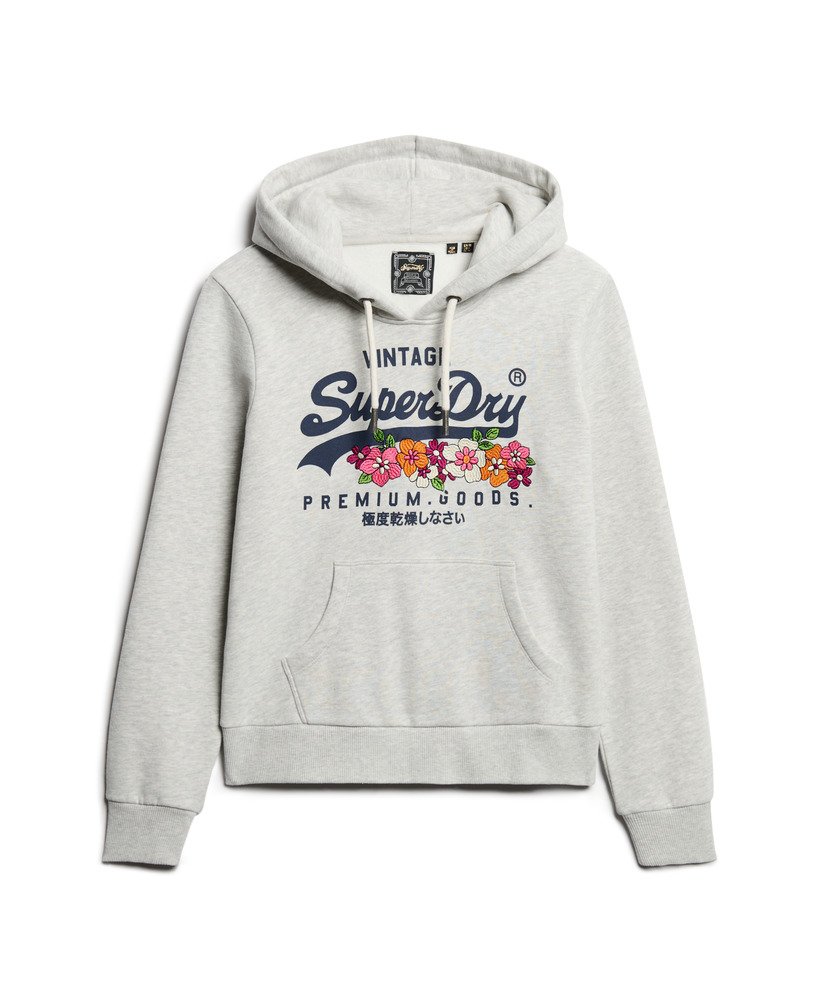 vintage logo premium floral hoodie in glacier grey marl