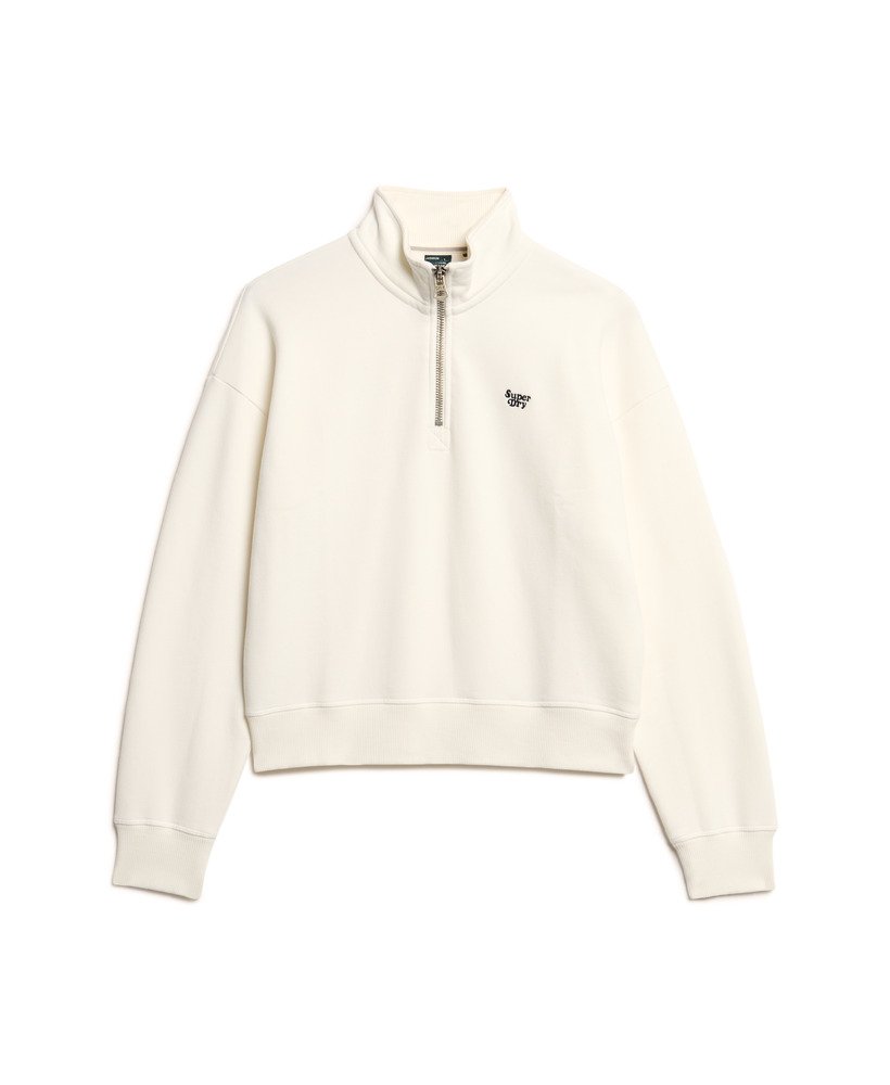 essentiële half-zip sweater in gebroken wit.
