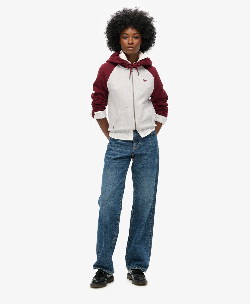 essential baseball zip hoodie in rich burgundyglacier grey mrl