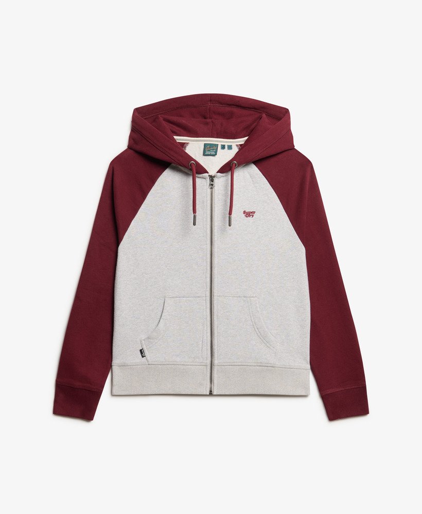 essential baseball zip hoodie in rich burgundyglacier grey mrl