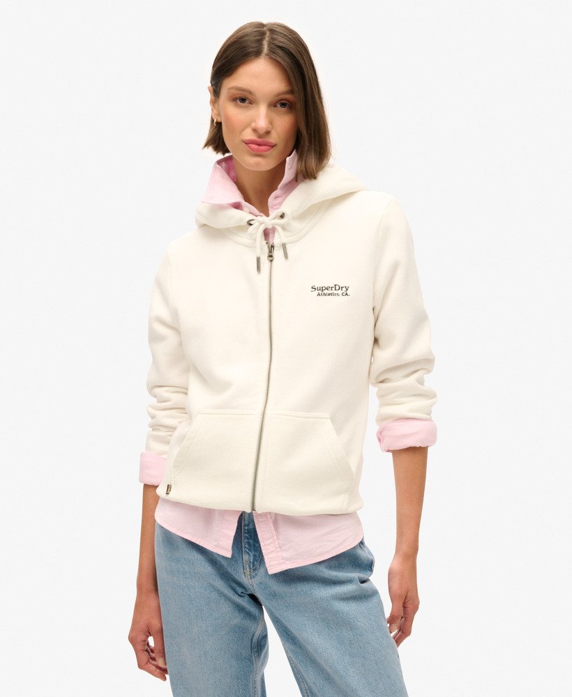 essential logo zip hoodie in off white