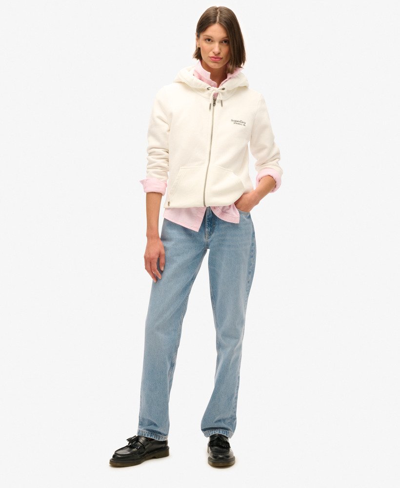 essential logo zip hoodie in off white