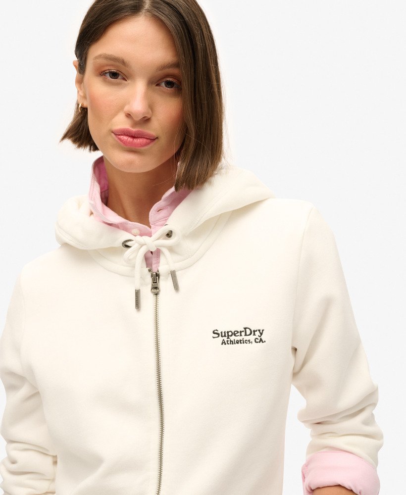 essential logo zip hoodie in off white