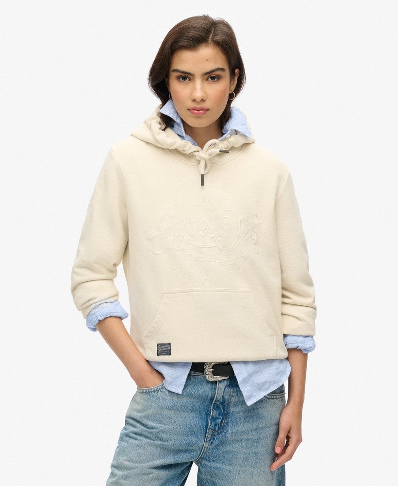 premium script entry hoodie in tapioca cream beige